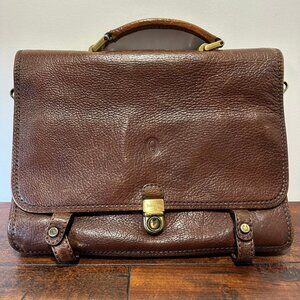 Saint Jack Brown Leather Briefcase with Brass Hardware